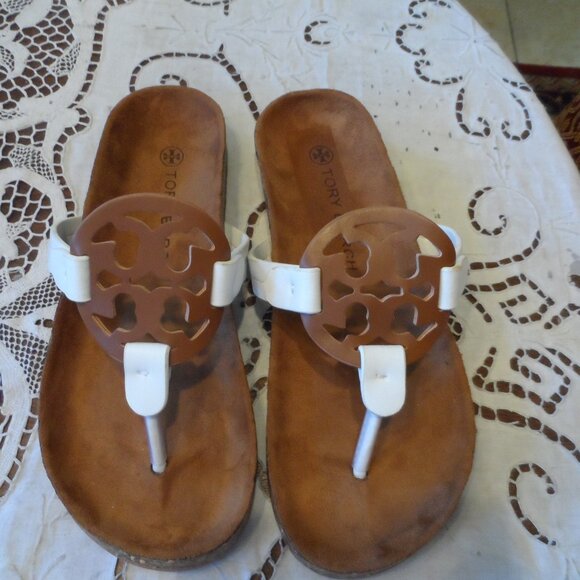 New Tory Burch Miller Cloud Cork Brown/White Leather Size 9B - Picture 4 of 14